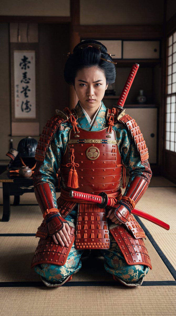 Japanese Samurai Woman in Red Armor 4