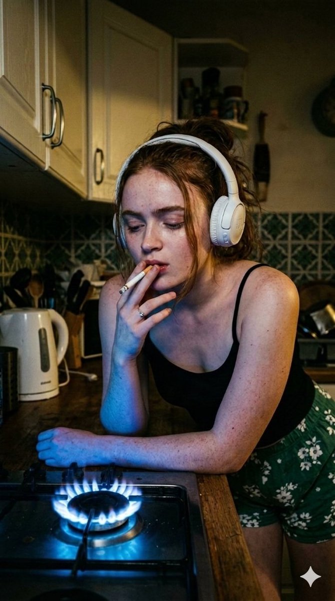 Moody Cinematic Portraits in a Kitchen with Neon Gas Stove Glow (4.4) 1