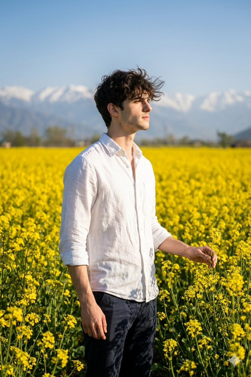 Cinematic Portrait in Kashmir Mustard Field 1