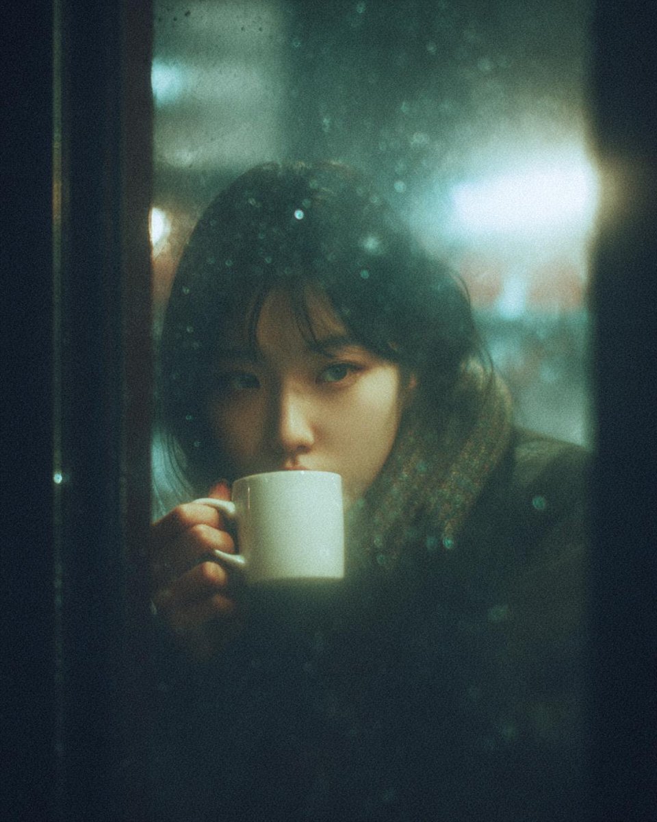 Moody Cinematic Café Scene in the Rain 1