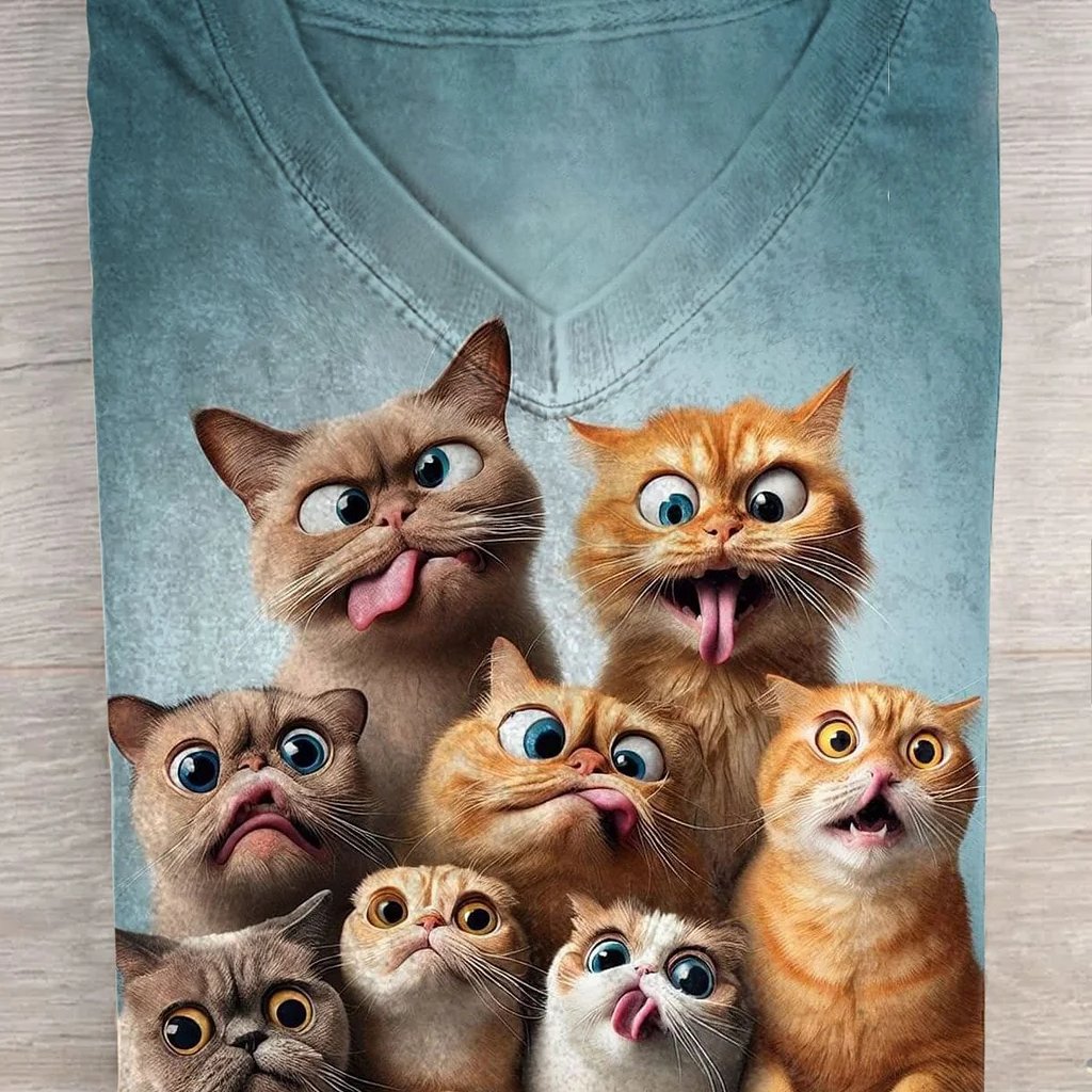 Cartoon Cat Group T-Shirt Mockup 1