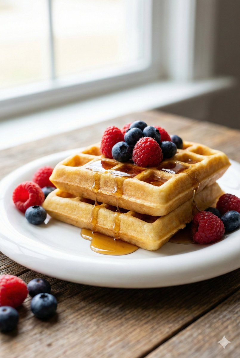 Eye-Level Belgian Waffles Food Photography Prompt 1