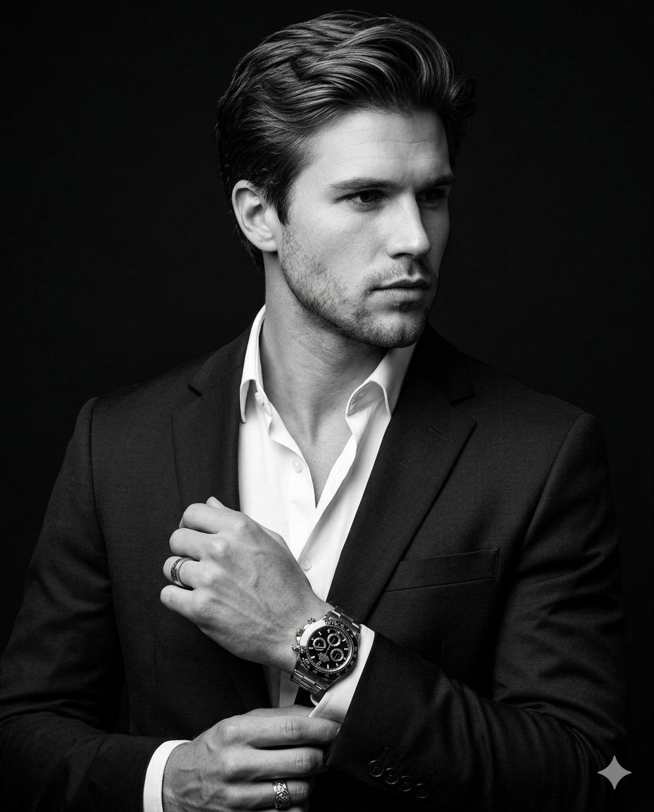 Cinematic Black and White Luxury Suit Portrait 2