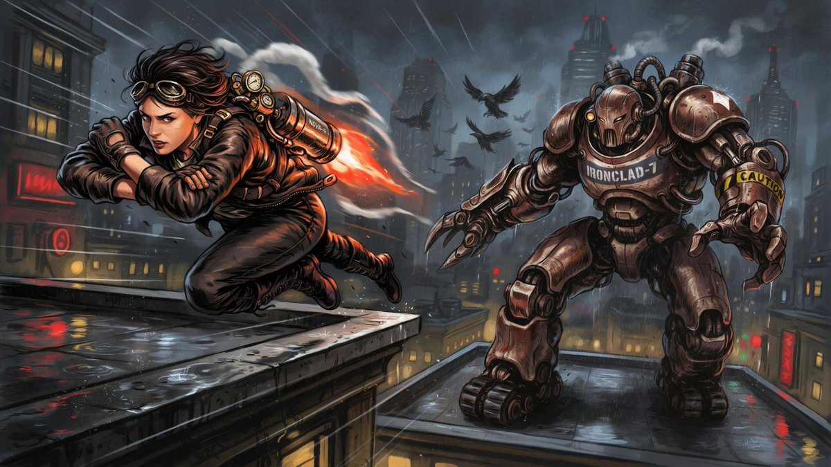 Dieselpunk Mech Action Scene 4