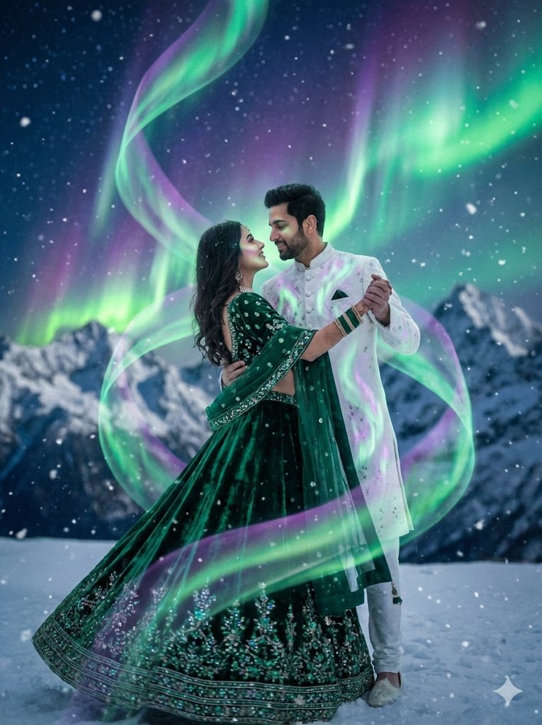 Dreamy Surreal Pre-Wedding Dance under Aurora Borealis 1
