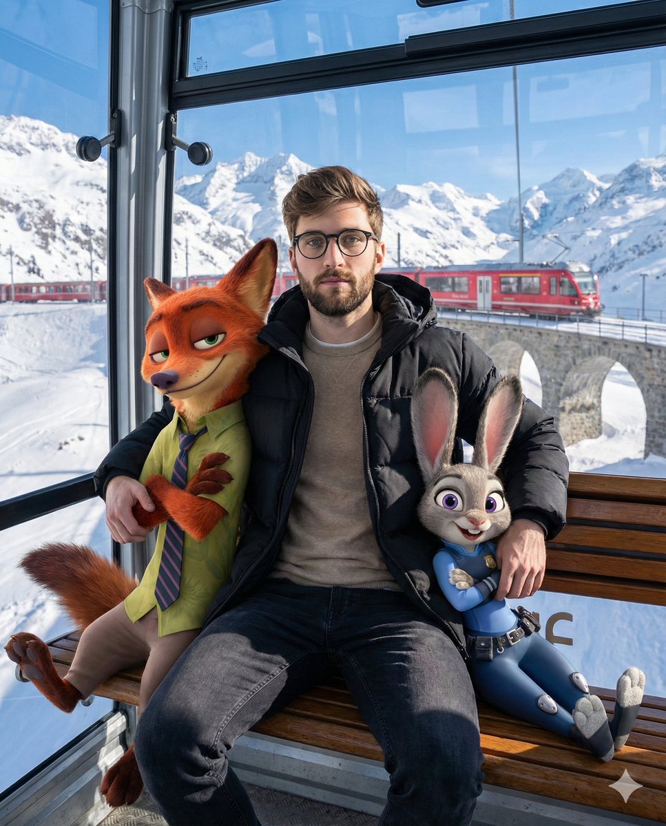 Cozy Winter Cable Car Scene with Zootopia Characters 1
