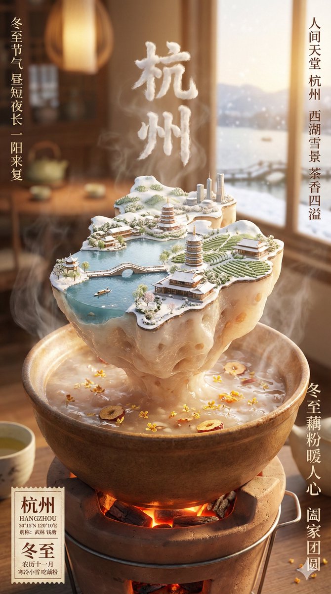 Winter Solstice City Food Art Poster Prompt 4