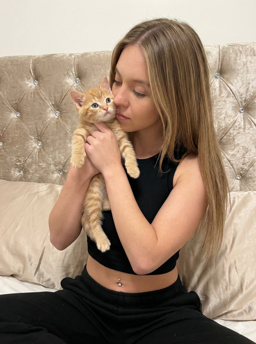 Photorealistic Portrait of Sydney Sweeney with a Kitten 1