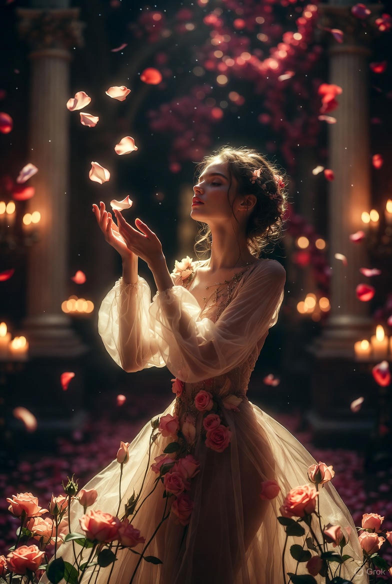High-Fashion Fantasy Editorial with Floating Petals 3