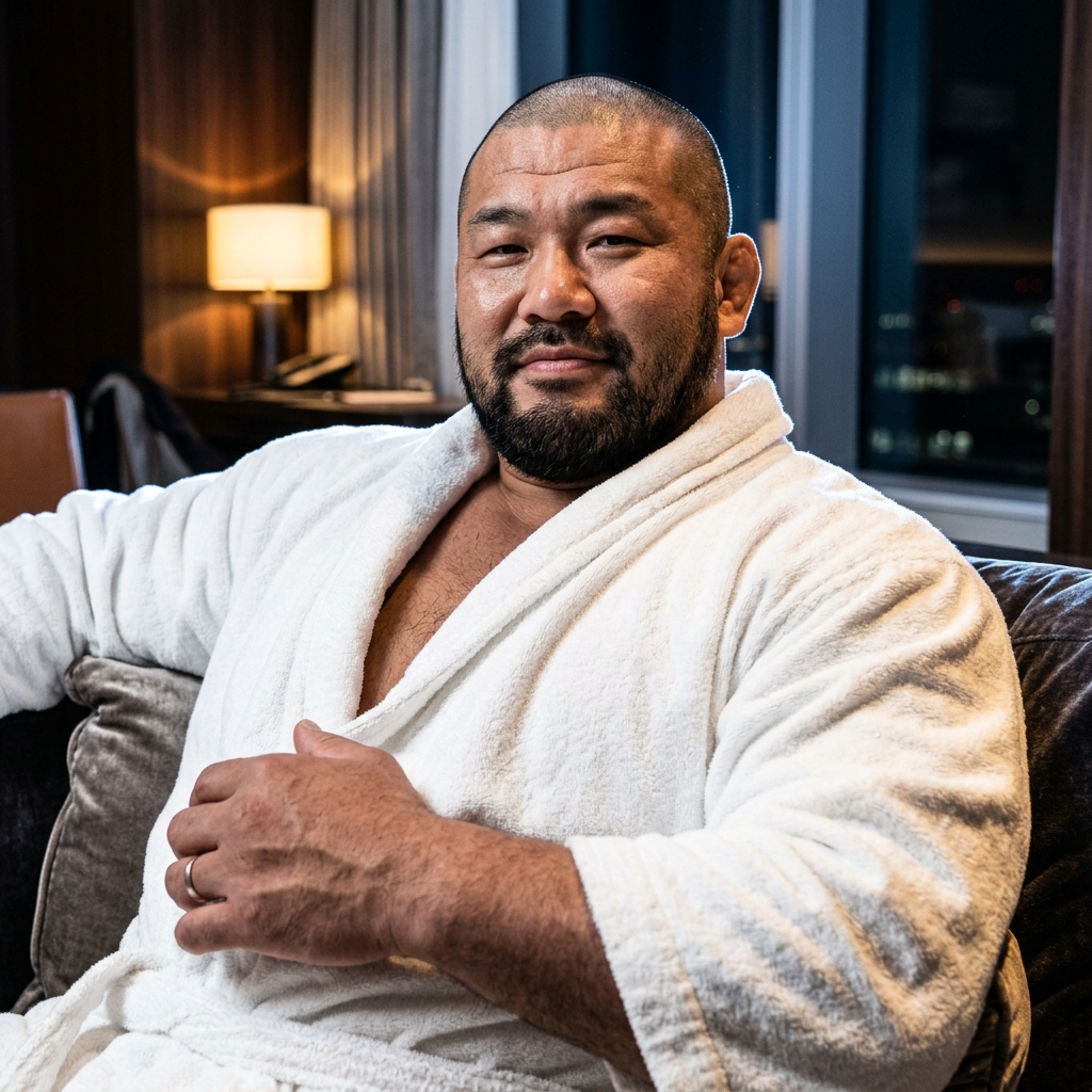 Bald Character in Bathrobe Portrait 2