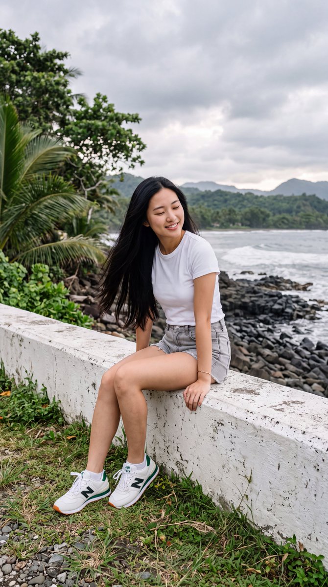 East Asian Woman on Seawall 4
