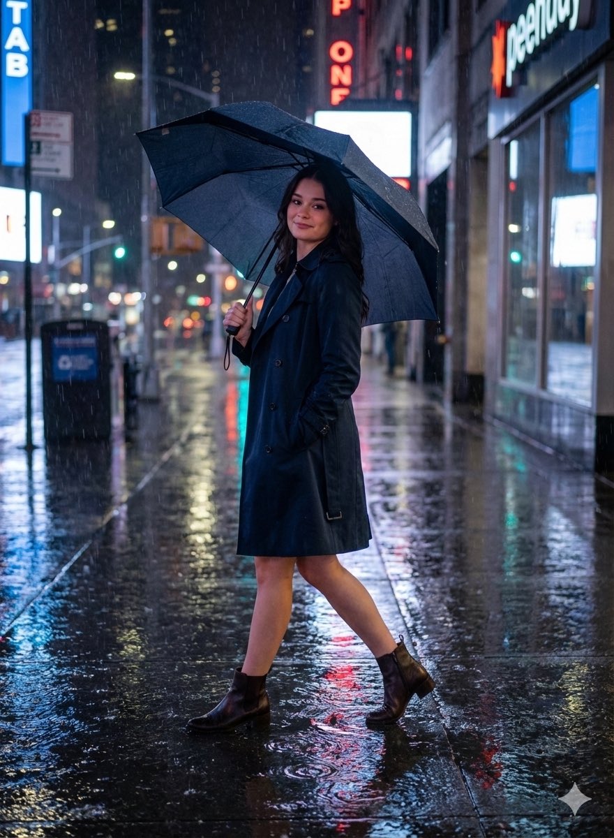 Cinematic Fashion Portrait on Rainy Street 1