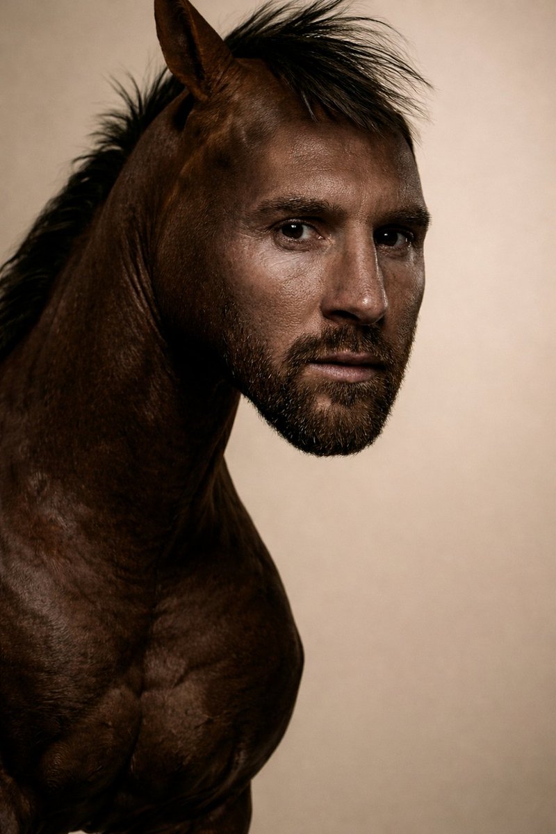 Hybrid Humanoid-Horse Portrait (Ronaldo/Messi inspired) 2