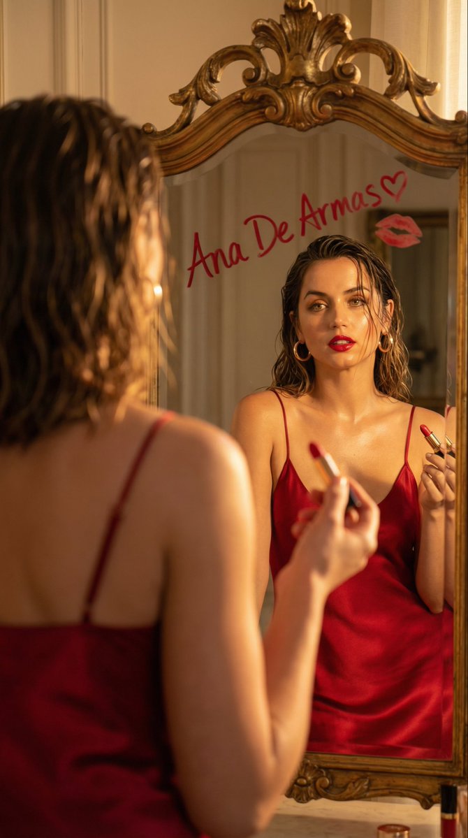 Cinematic Mirror Reflection Portrait with Lipstick Writing 2