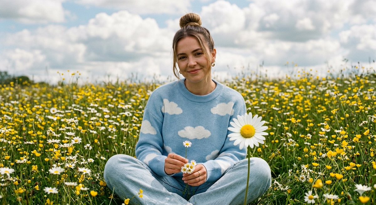 Dreamy Woman in Wildflower Field 1