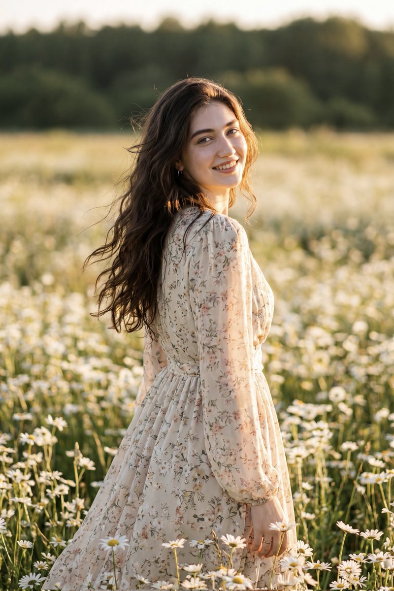 Golden Hour Daisy Field Portrait 1