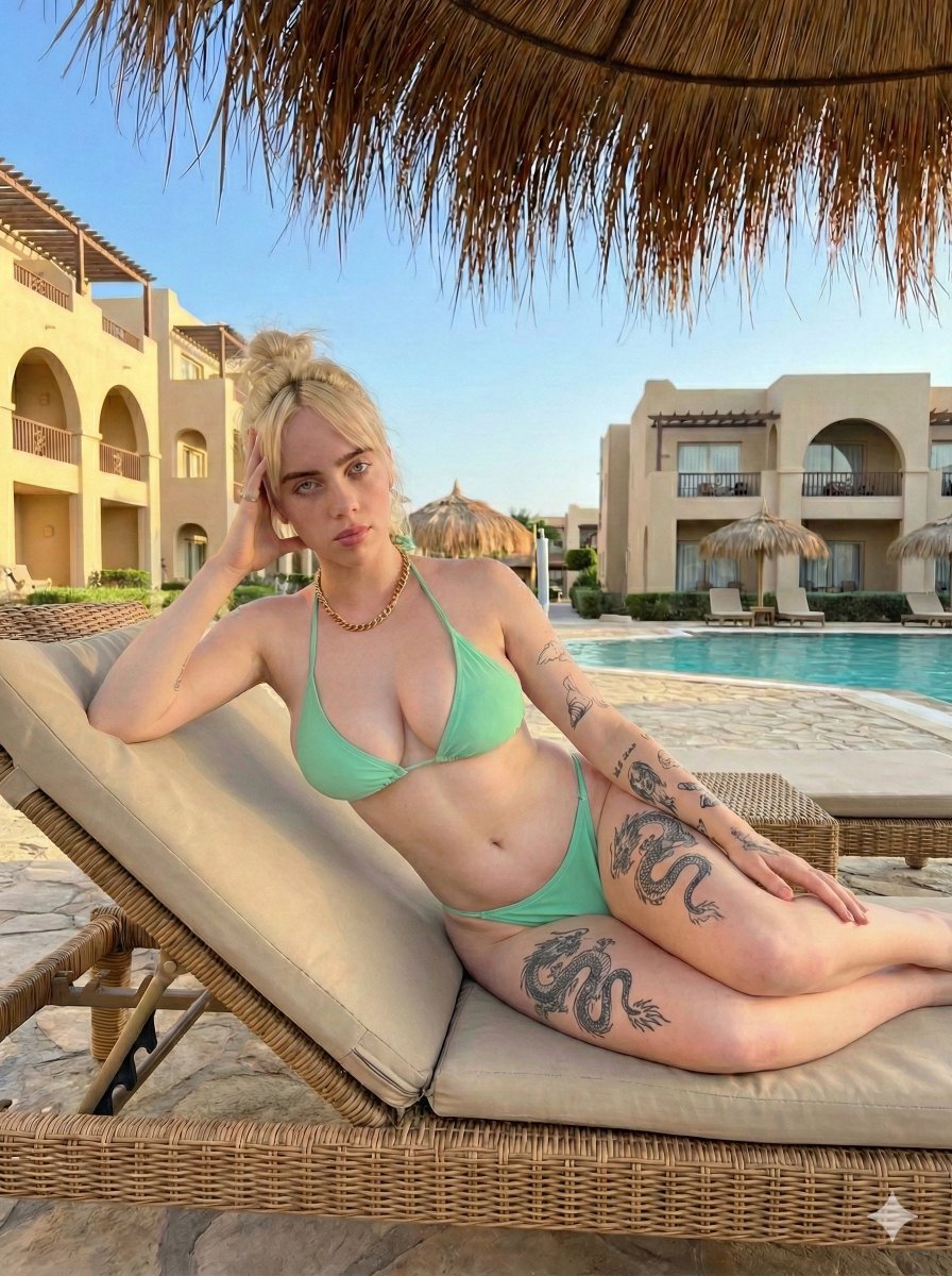 Poolside paradise portrait with golden hour influence 2