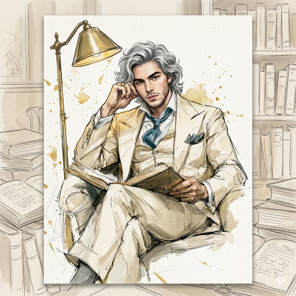 Ink and Watercolor Library Illustration 1