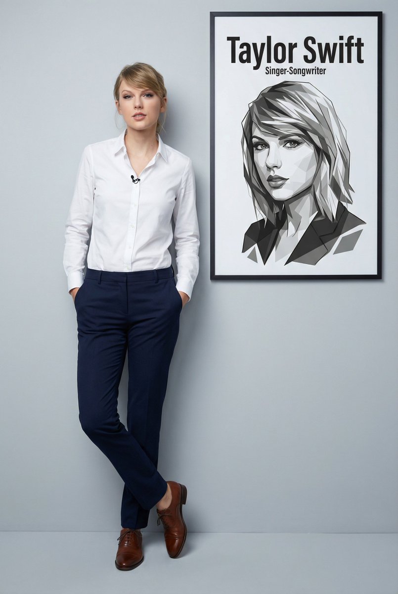 Ultra-realistic full body portrait of Taylor Swift with graphic overlay 1