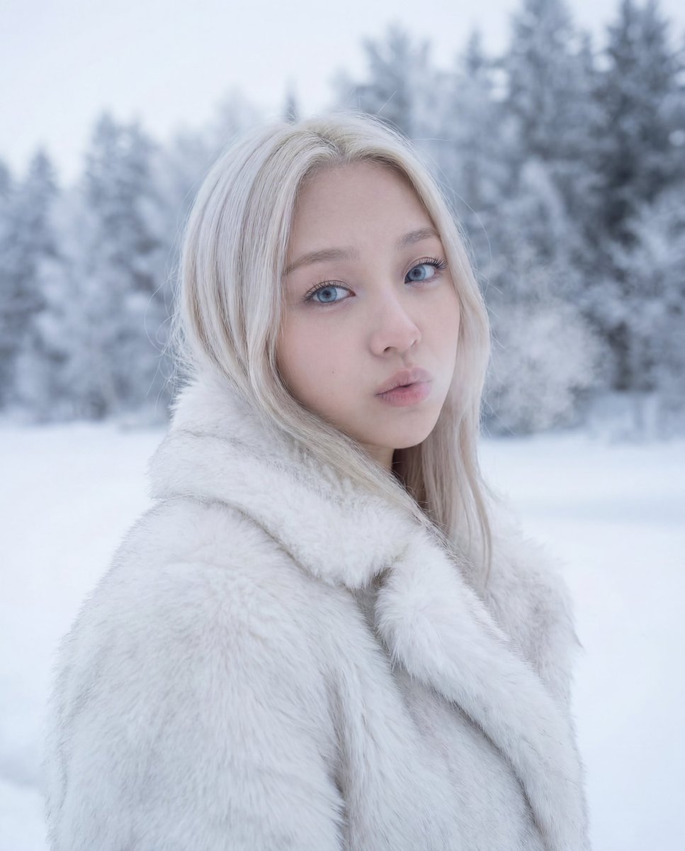 Cinematic Platinum Blonde Winter Portrait 3