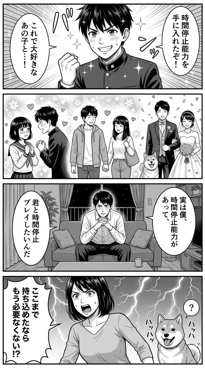 Four-Panel Manga Prompt for Nano Banana Pro: Time Stop Comedy 1