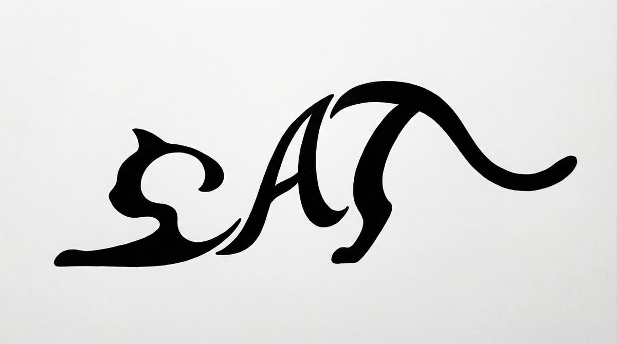 Monochrome Typographic Cat Illustration 2