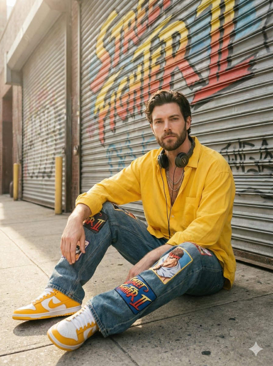 Sunlit Urban Streetwear Portrait with Retro Graffiti 2