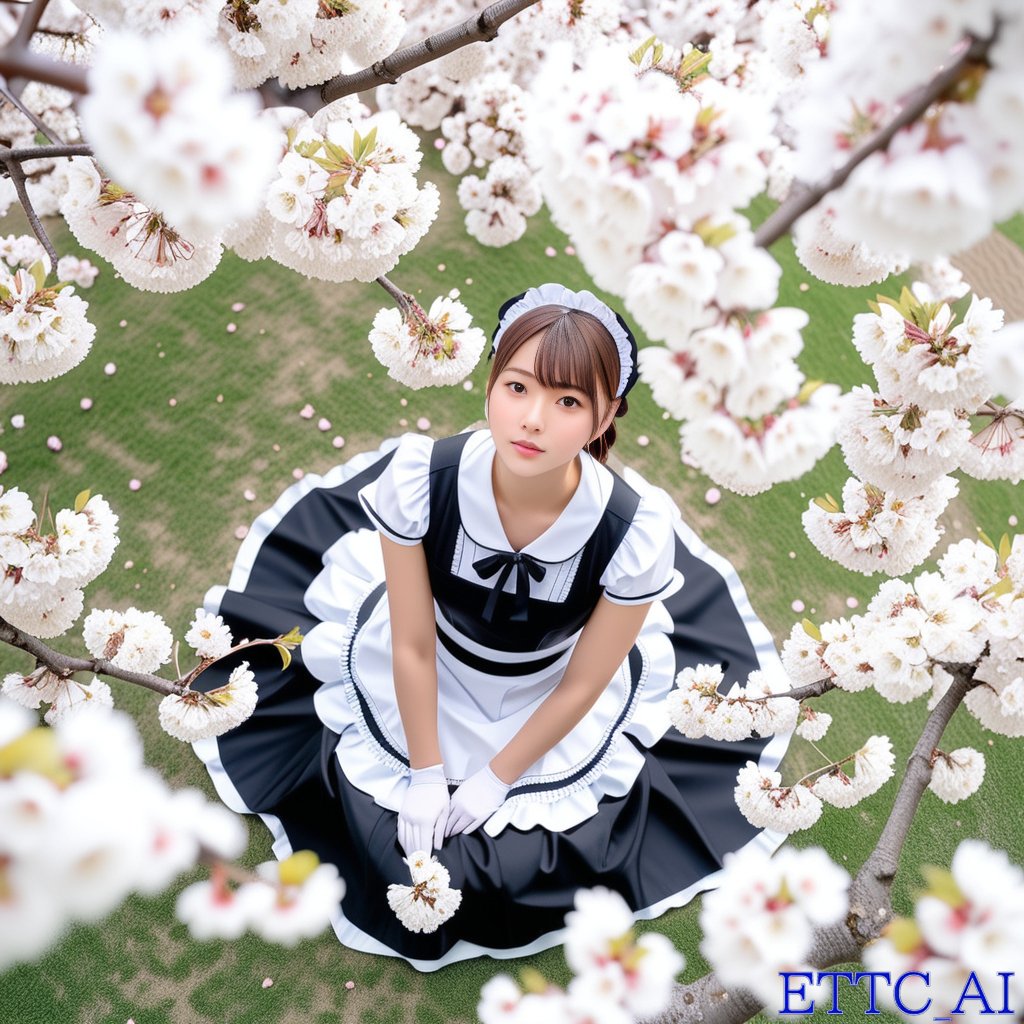 Top-Down Maid and Cherry Blossoms 1