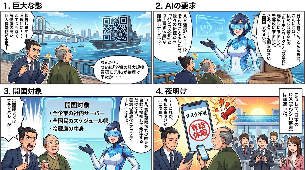 Four-Panel Manga Generation: AI Black Ship Arrival 1