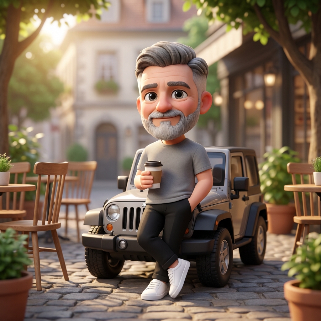 Pixar-Quality 3D Chibi Character with Mini Jeep 1