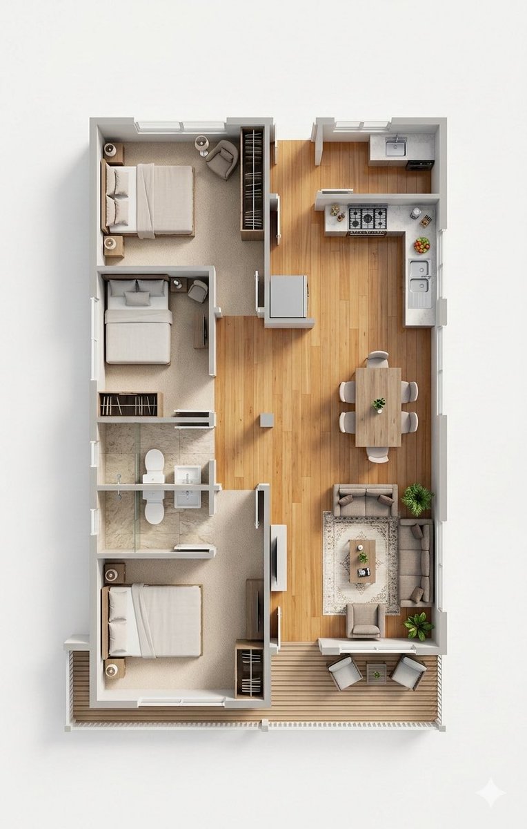 Photorealistic 3D Floor Plan Render with Furniture 2