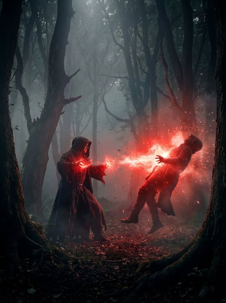 Dramatic cinematic forest clash scene 3