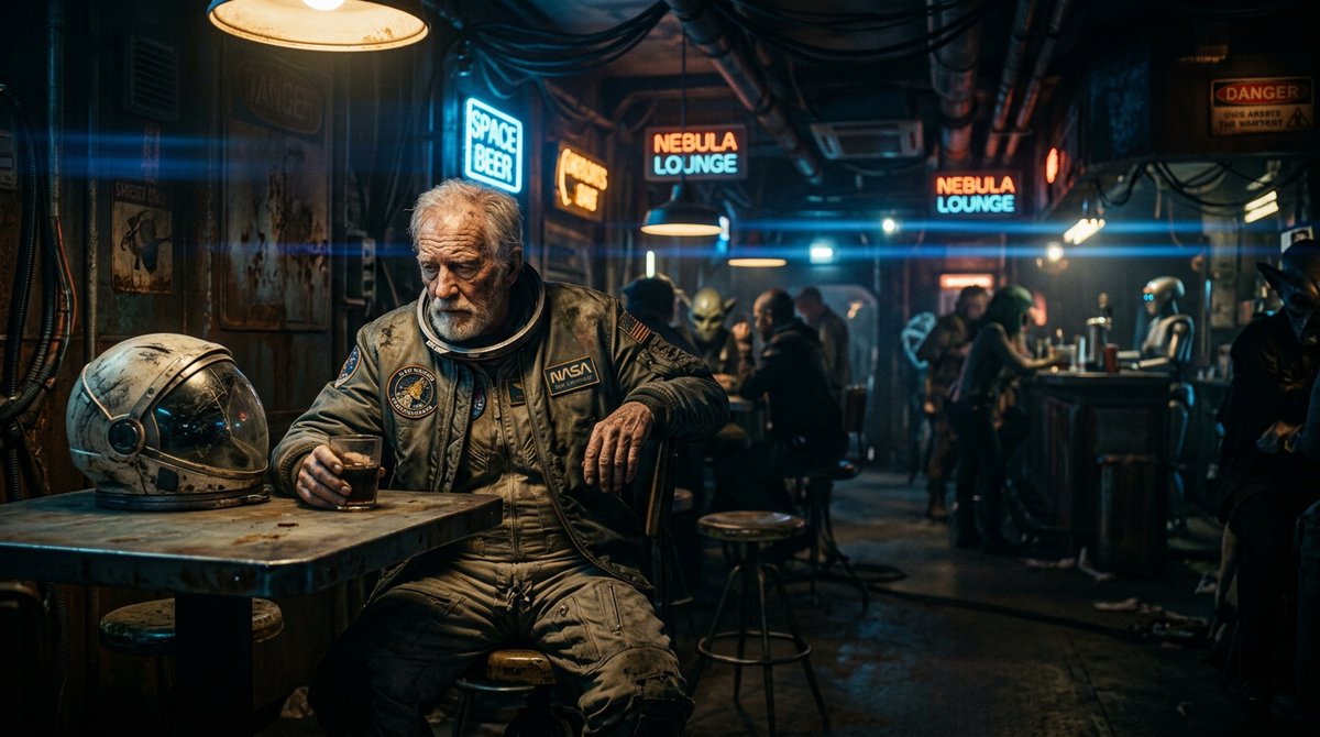Old Astronaut in Futuristic Bar 1
