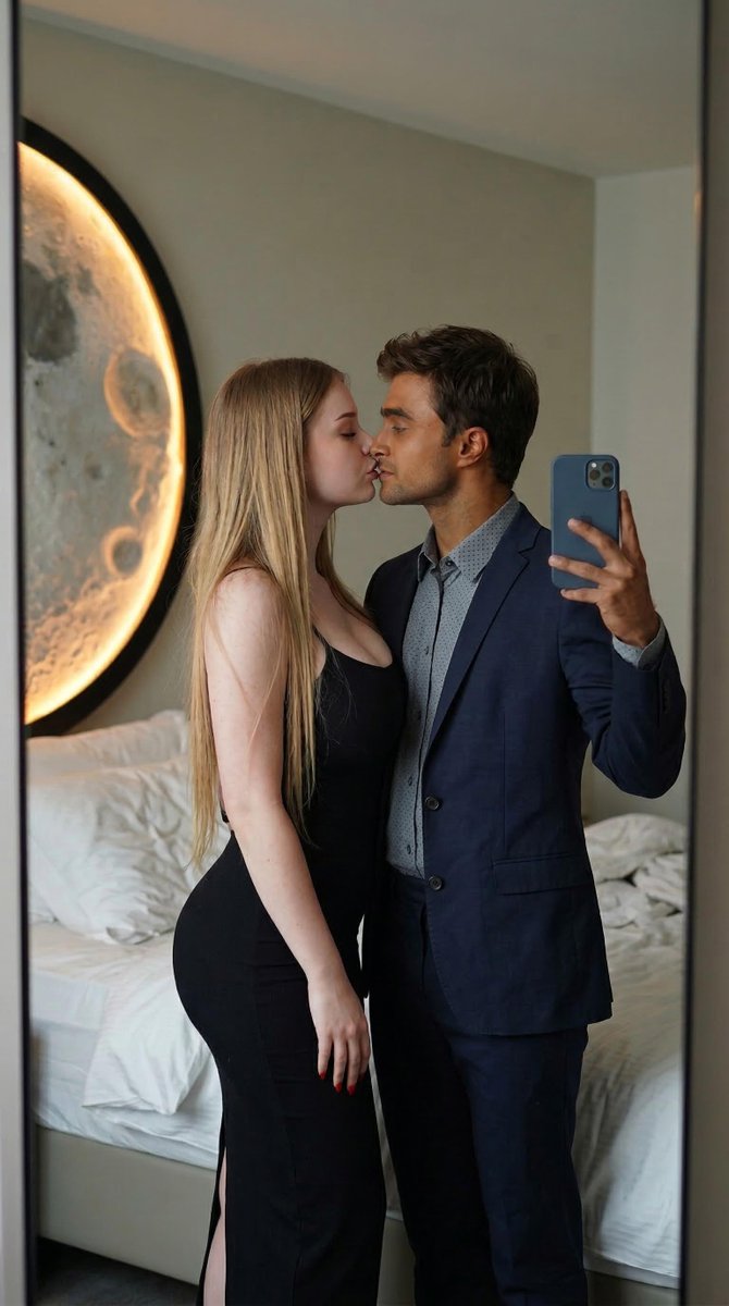 Romantic Couple Mirror Selfie Kiss 1