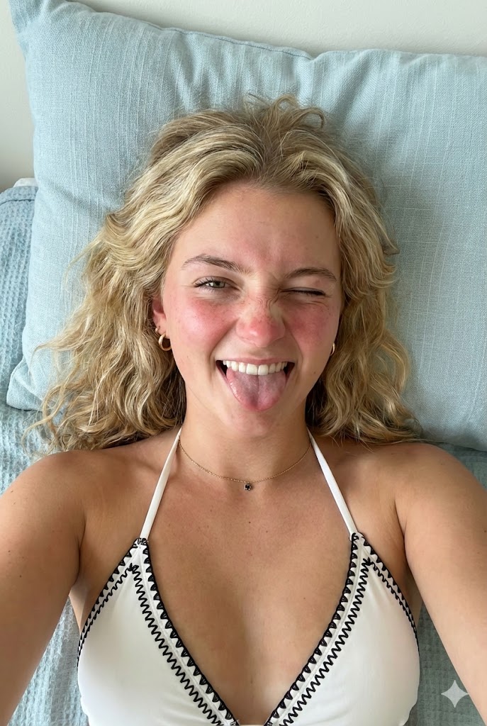 Overhead Winking Bikini Portrait Prompt 1