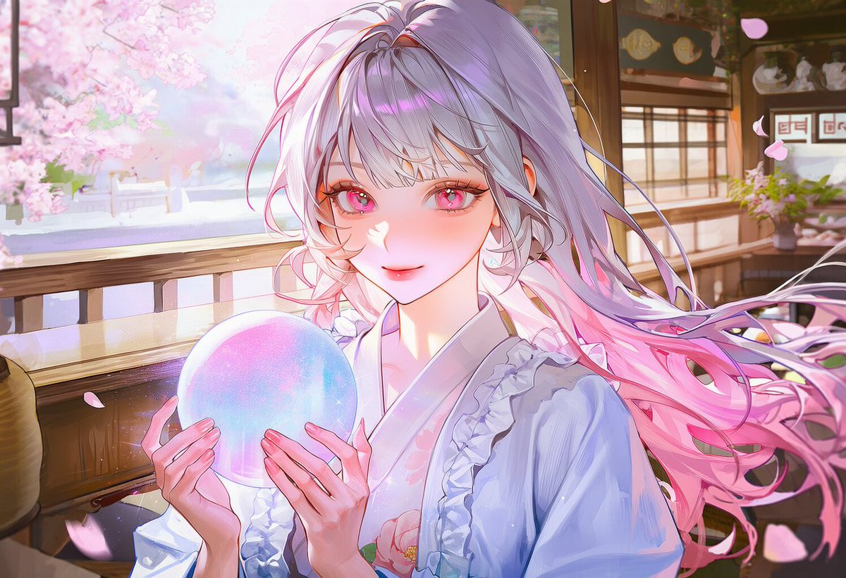 Watercolor Japanese Spring Fortune Teller Cafe Prompt 1