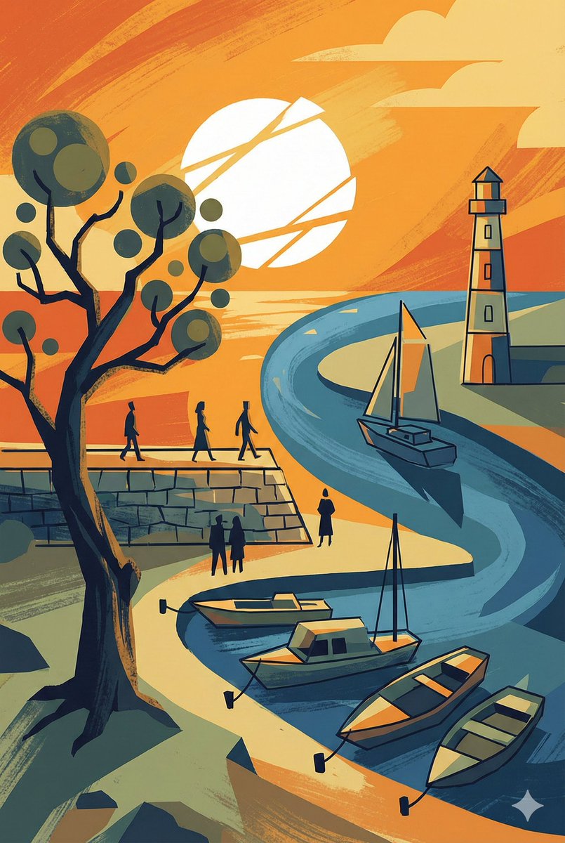Abstract Drawing of Lighthouse and Sailboat Prompt 1