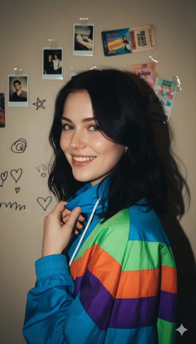 90s Retro Windbreaker Portrait with Harsh Flash (Two Prompts) 1