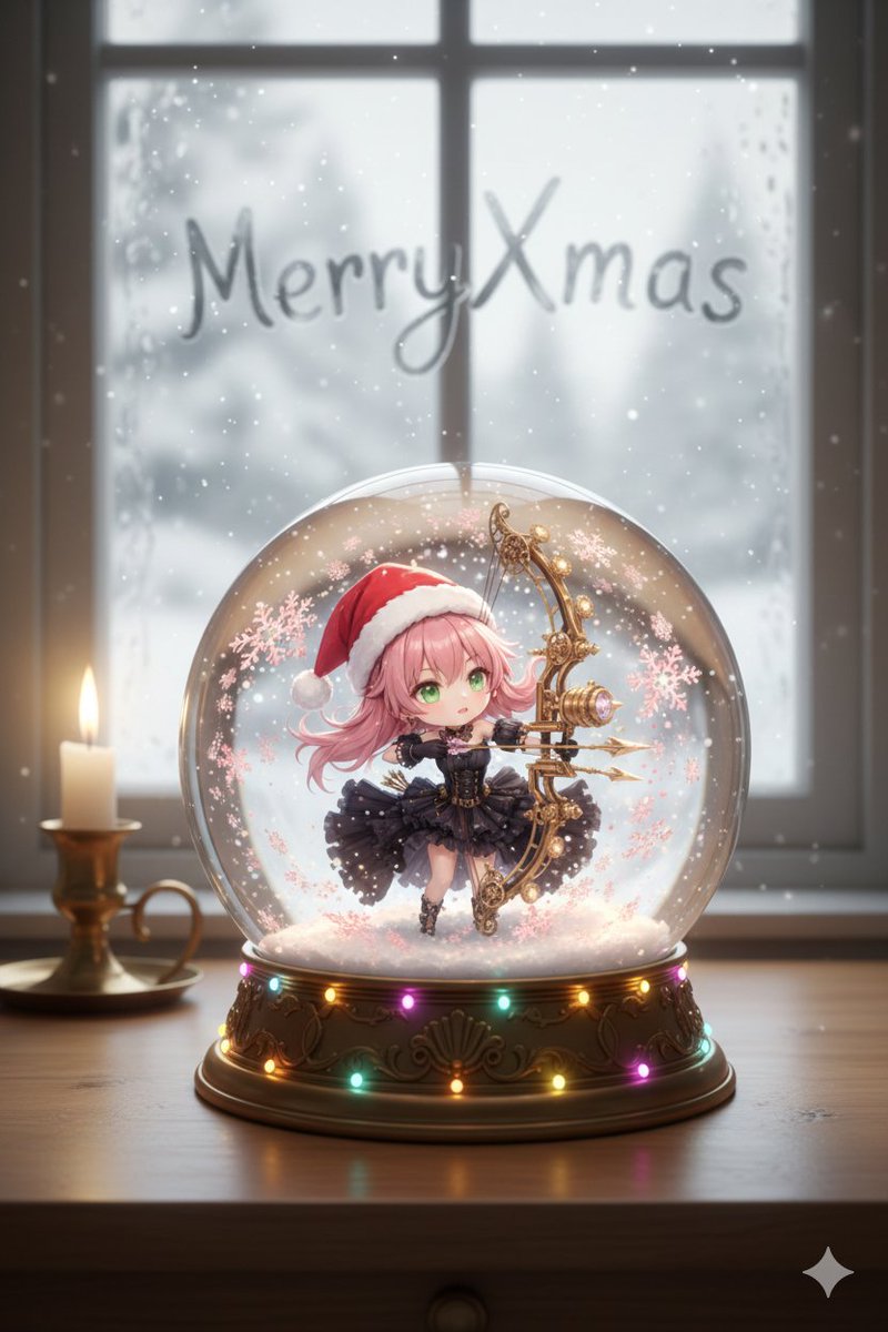 Anime Chibi Character in a Photorealistic Christmas Snow Globe 1