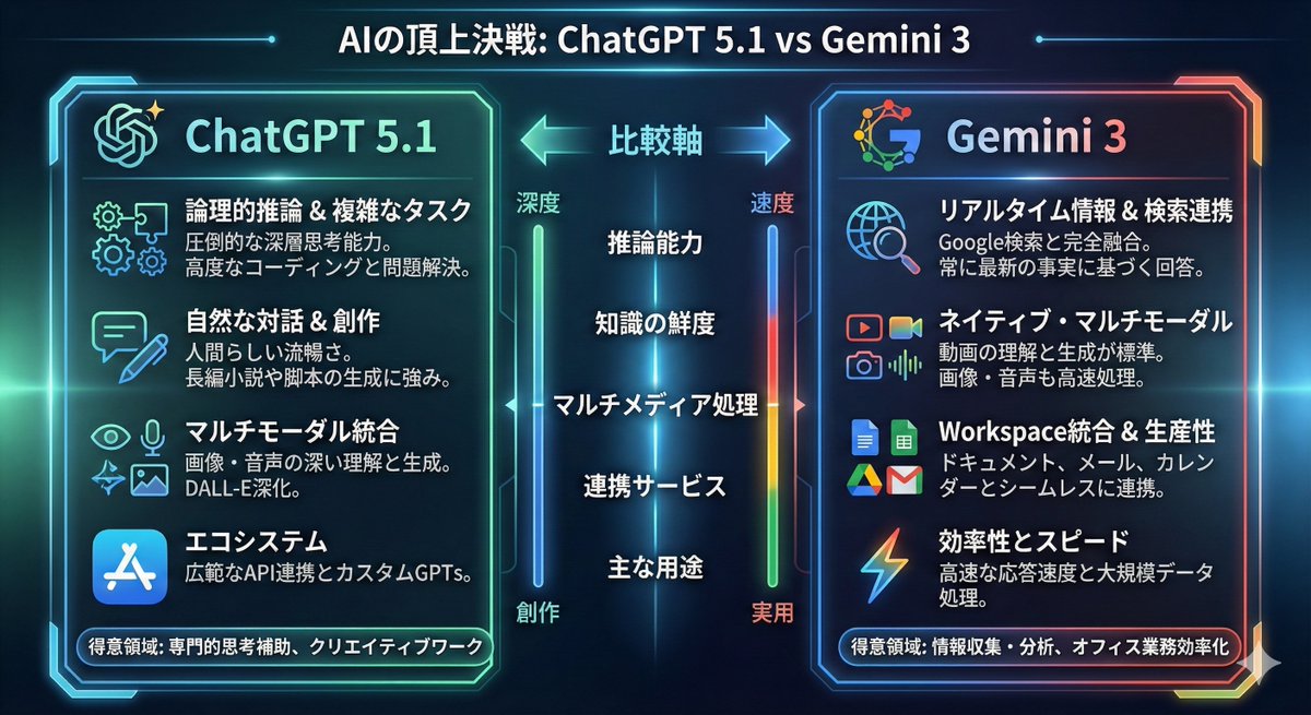 Infographic comparing ChatGPT 5.1 and Gemini 3 1