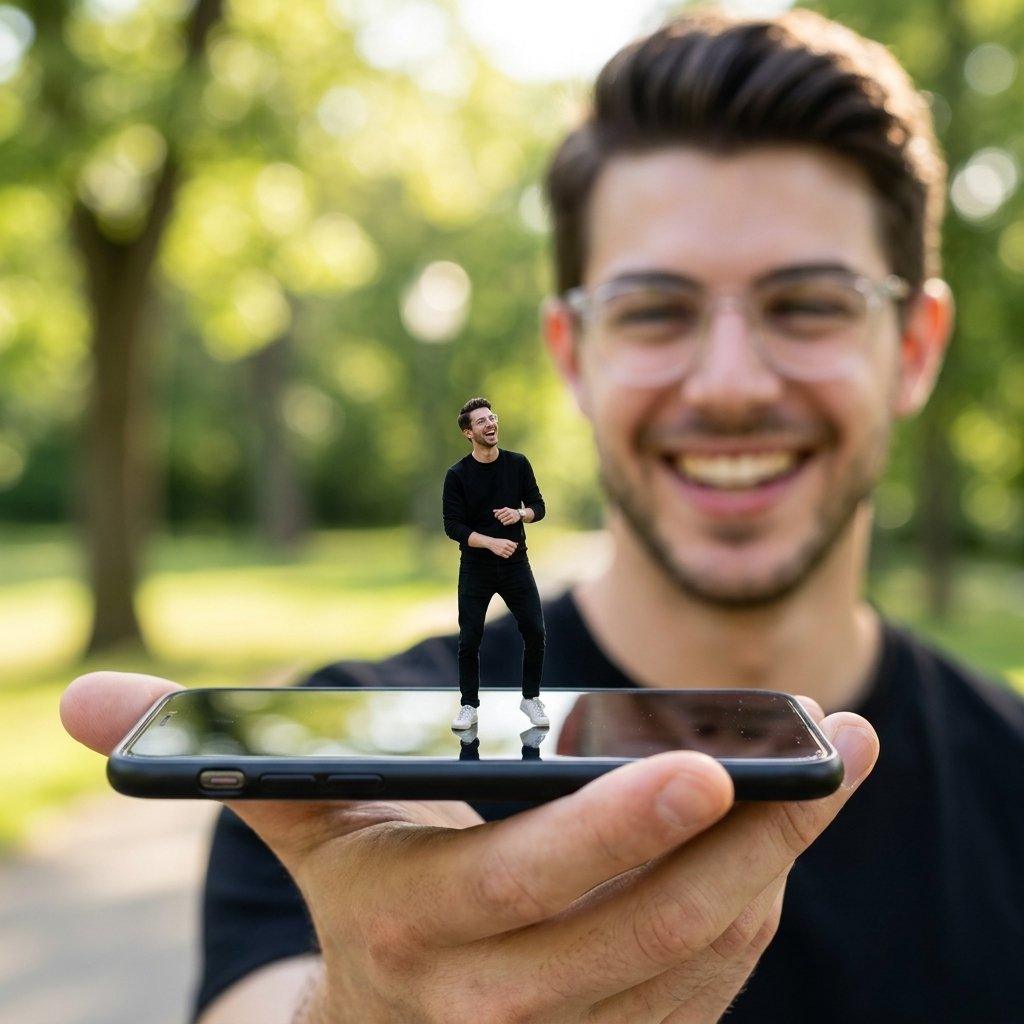 Forced Perspective Miniature Self on Smartphone Screen 1