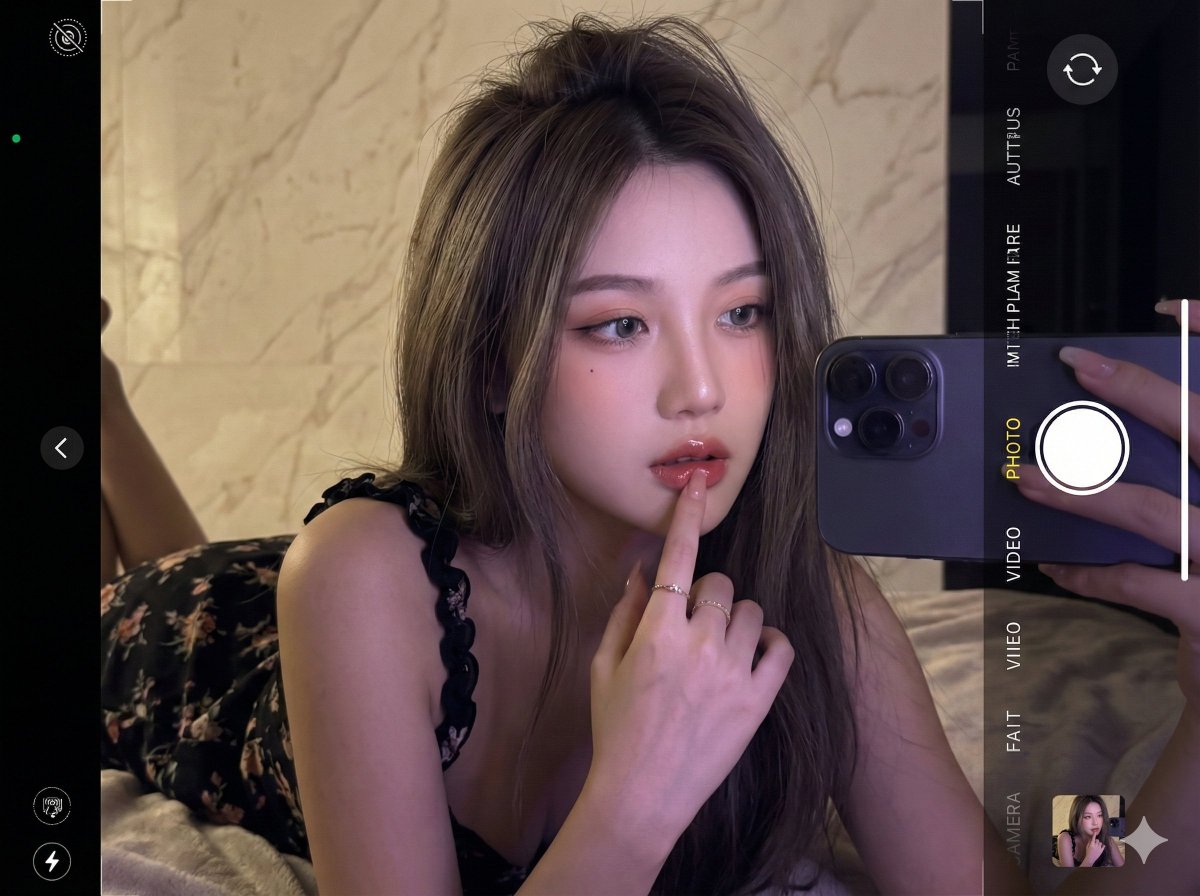 Ultra-realistic 16K selfie edit of a daydreaming girl on a blanket 1