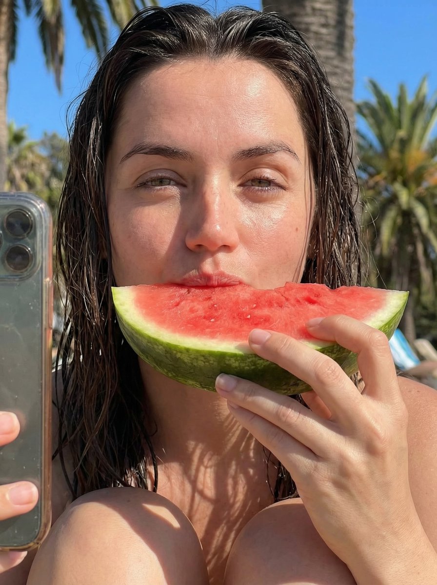 Ana de Armas Summer Watermelon Selfie 1