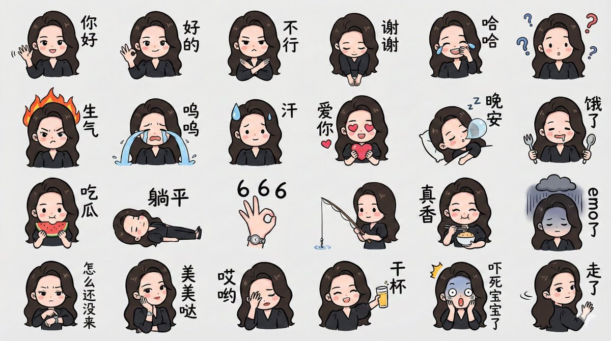 LINE-style Q-version emoji portrait grid 3