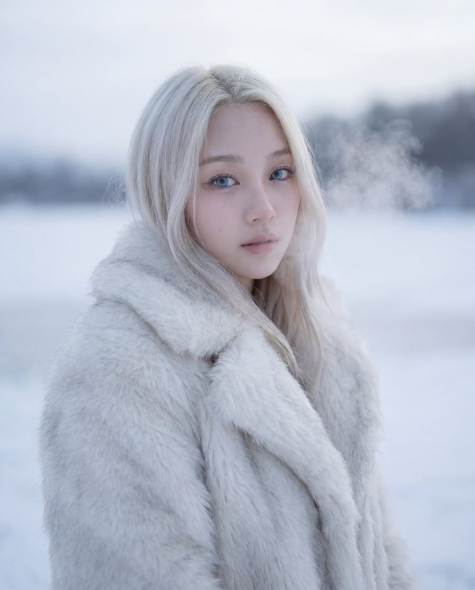Cinematic Platinum Blonde Winter Portrait 1