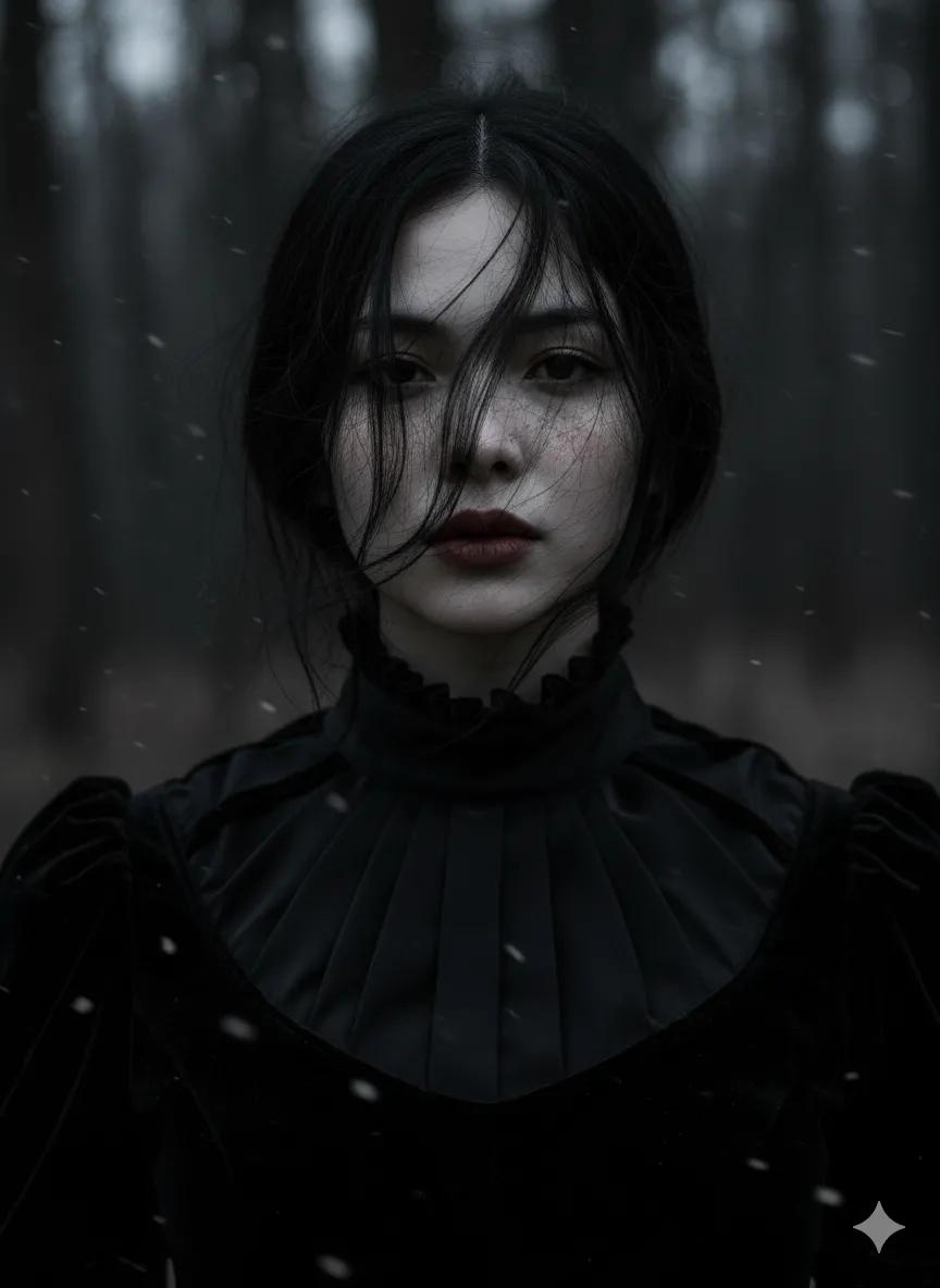Gothic Ethereal Portrait in Snowy Forest 1