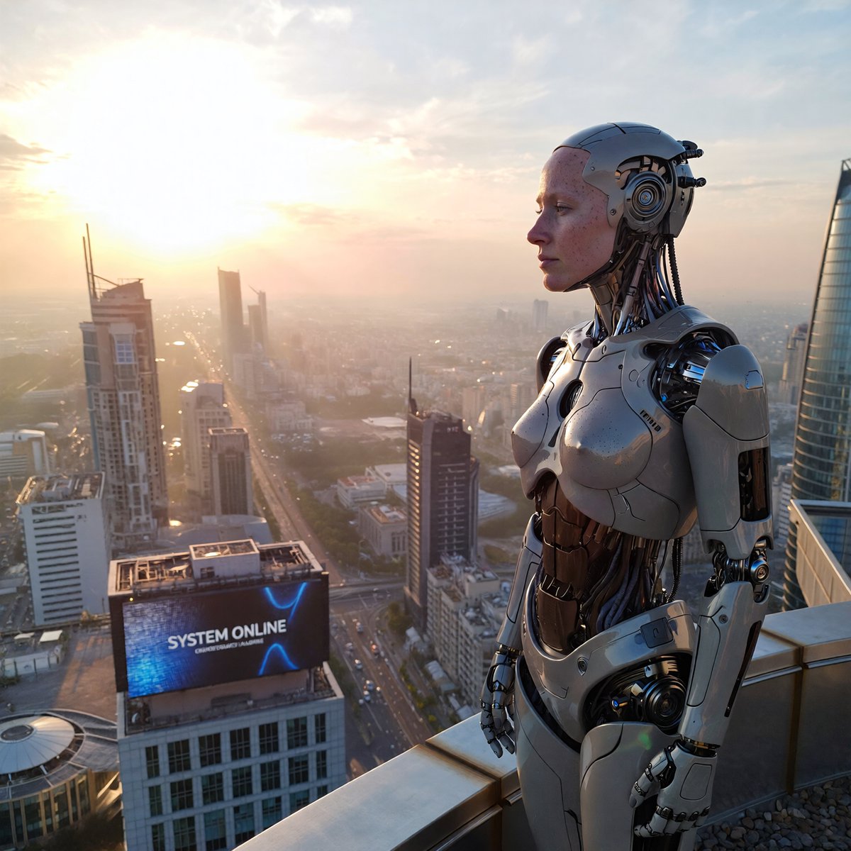 Ultra-Realistic Humanoid Robot on Rooftop 2