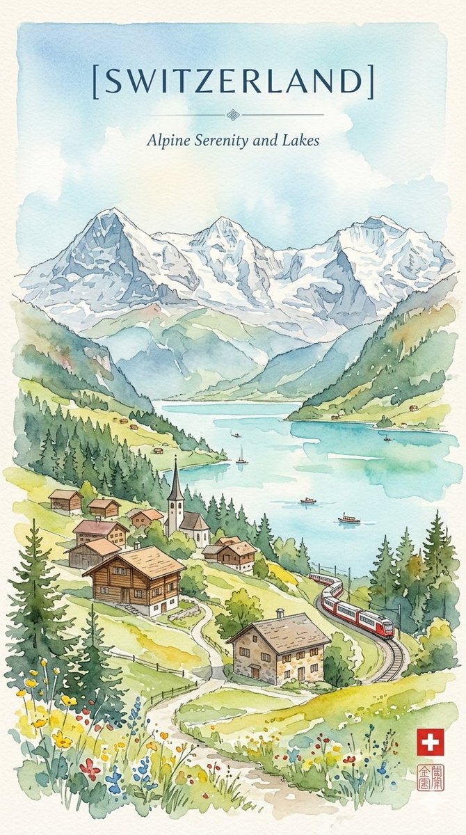 Alpine Watercolor Travel Poster 2
