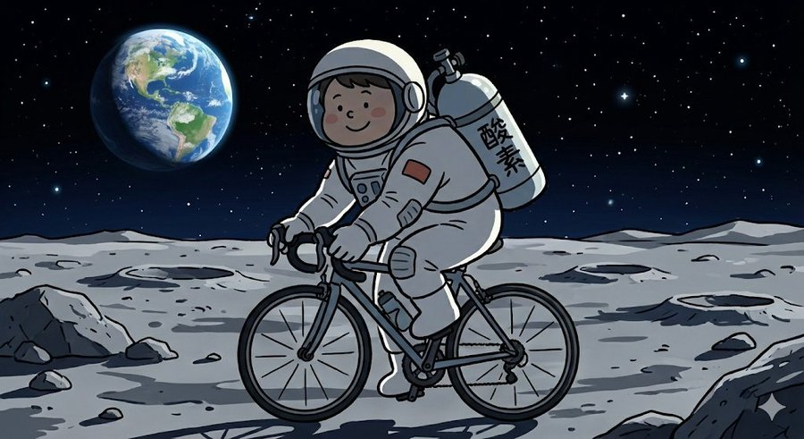 Complex Illustration Prompt: Cycling on the Moon 1