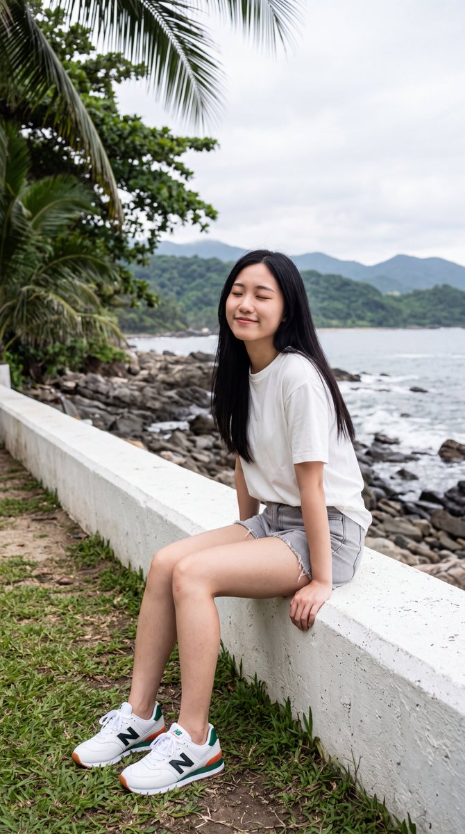 East Asian Woman on Seawall 2